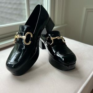 Jeffery Campbell black patent Student platform loafers horse bit size 9.5